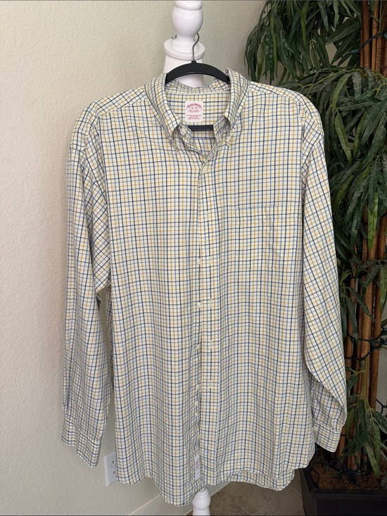 Brooks Brothers Other - Brooks Brothers Plaid Dress Shirt Cotton Blue&Tan Windowpane Pattern Men's XL